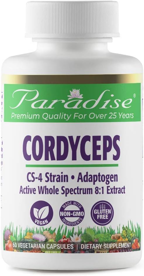 Paradise Herbs Cordyceps Cs-4 Extract, Super Potent, Ultra Pure, Vegan Antioxidant, Non Gmo, Gluten Free, 60 Vegetarian Capsules