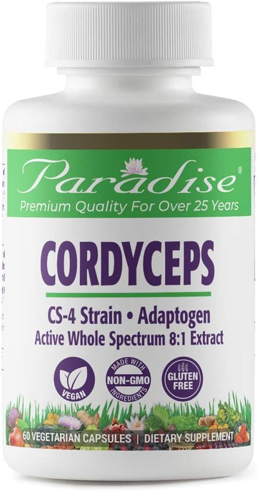 Paradise Herbs Cordyceps CS-4 Extract, Super Potent, Ultra Pure, Vegan Antioxidant, Non GMO, Gluten Free, 60 Vegetarian Capsules