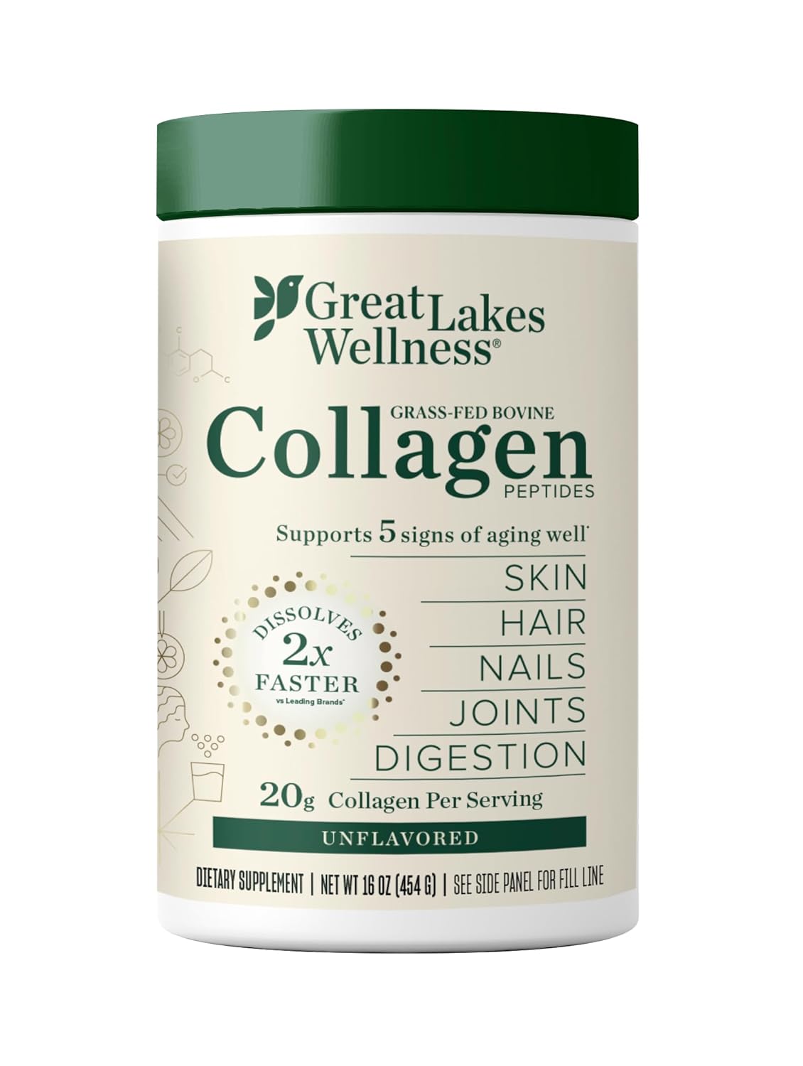 Great Lakes Wellness Collagen Peptides Powder For Skin, Hair, Nails, Joints & Digestion - Unflavored - Quick Dissolve Hydrolyzed, Non-Gmo, Keto, Kosher - 16Oz - Packaging May Vary
