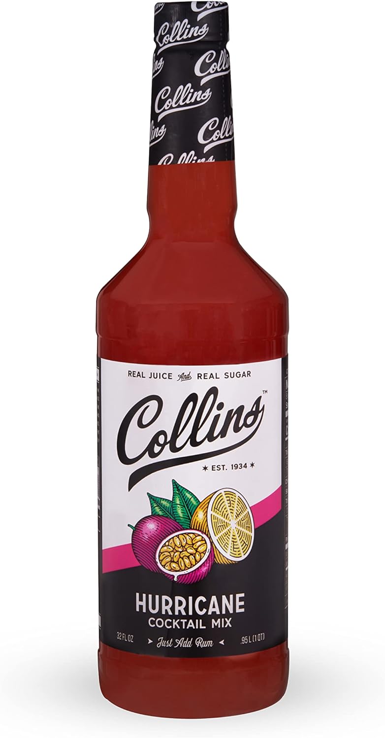 Collins Hurricane Mix | Made With Real Passion Fruit, Pineapple, and Lemon Juice, with Natural Flavors | New Orleans Cocktail Mixer, Home Bar accessories Cocktail Mixers, 32 fl oz