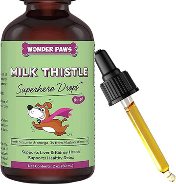Milk Thistle, Liver Support for Dogs, Supports Kidney Function for Pets, Detox, Hepatic Support, with Wild Alaskan Salmon Oil & Curcumin, Omega 3 EPA & DHA (2, Ounces)
