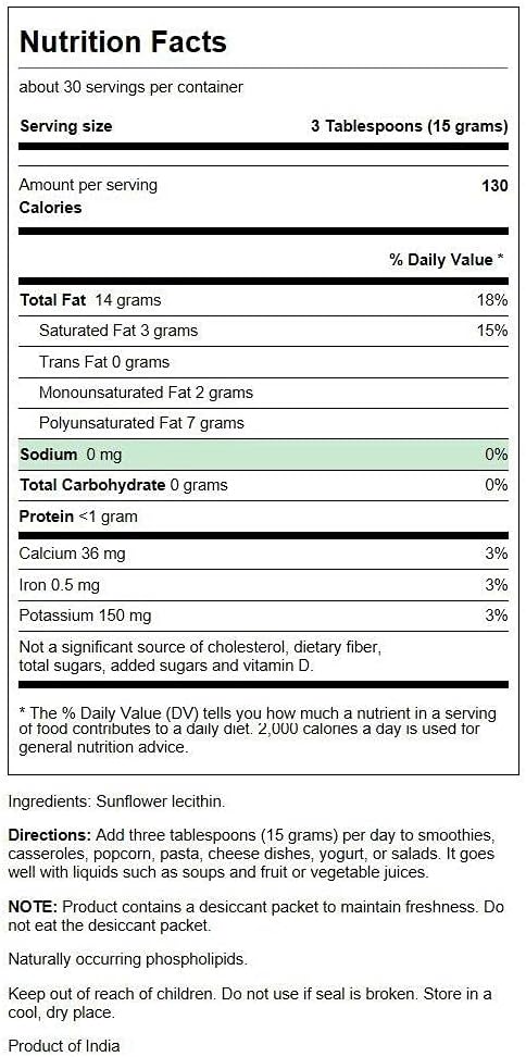 Swanson Sunflower Lecithin Brain Health Nervous System Support Non-Gmo Soy-Free Vegetarian 16 Oz (1Lb) 454 Gram Powder