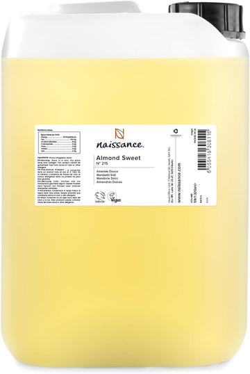 Naissance Sweet Almond Oil (no. 215) 5l (5 litres) – for Skin, Hair, Massage, Nails, Cuticles, Ears, Face, Body, Stretch Marks - Natural Skin Care, Carrier Oil for Aromatherapy