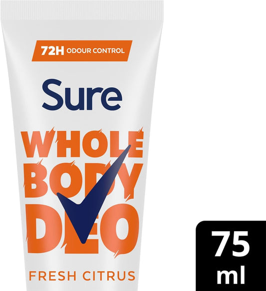 Sure Deodorant Cream Fresh Citrus, Pack Of 6, Whole Body Deodorant For Women Aluminium Free Deo Cream With Fresh And Floral Fragrance Provides 48-Hour Odour Control, 75 Ml