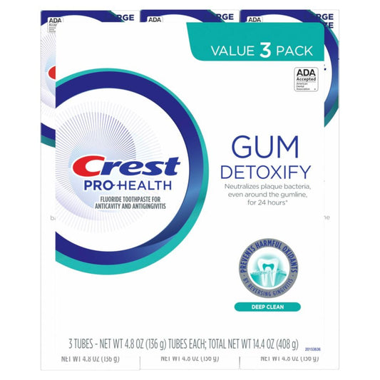 Crest Pro-Health Gum Detoxify Deep Clean Toothpaste 4.8 Oz Pack Of 3 - Anticavity, Antibacterial Flouride Toothpaste, Clinically Proven, Gum And Enamel Protection, Plaque Control