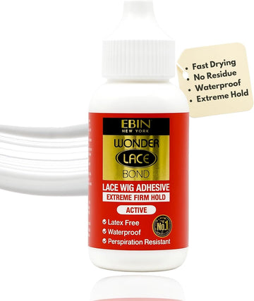 Ebin New York Wonder Lace Bond Extreme Firm Hold 1.18Oz - No Residue Improved Formula Easy To Apply Fast Drying Waterproof Latex Free Perspiration Resistant