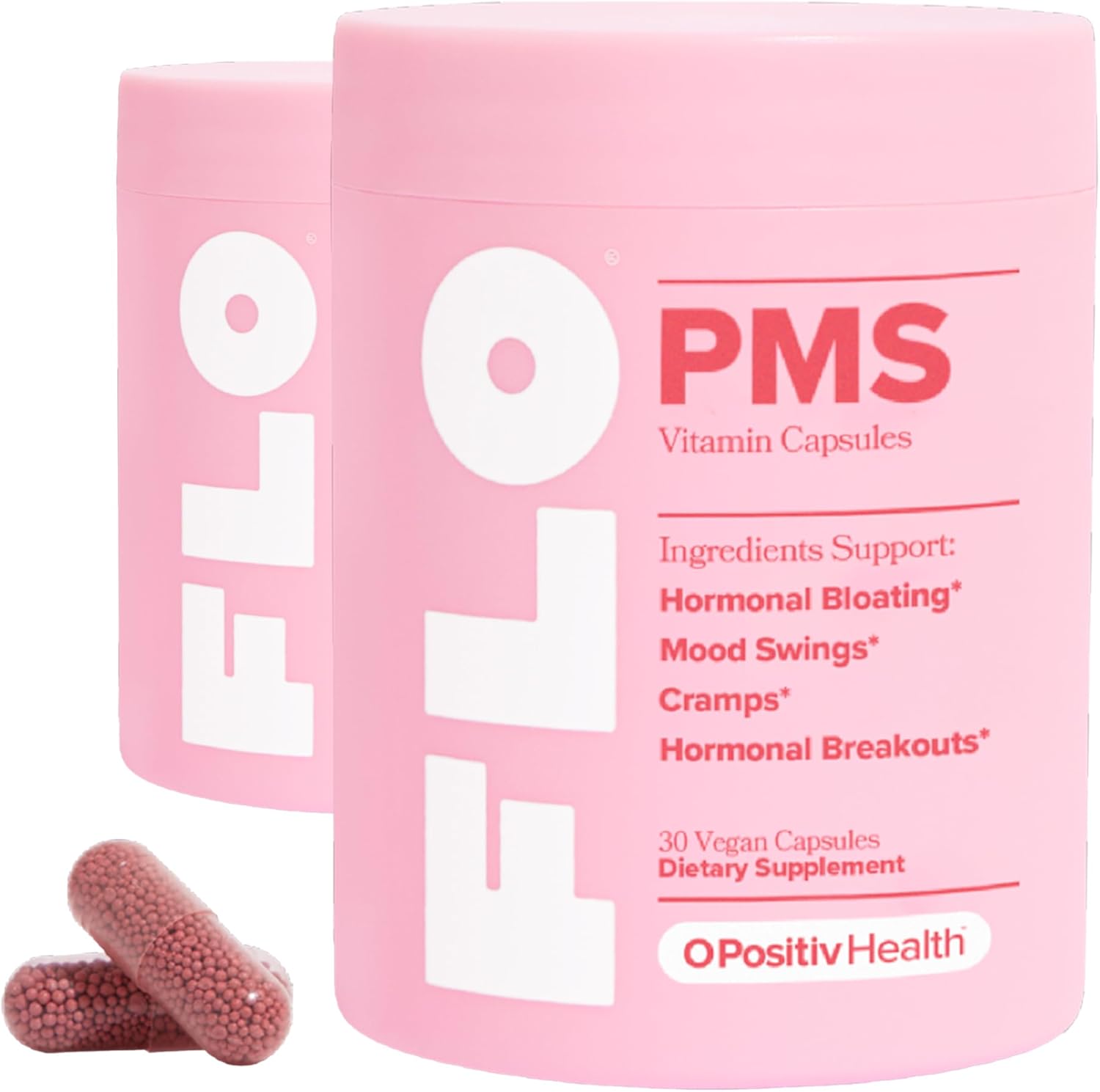 O Positiv Flo Pms Vitamins For Women, 30 Servings (Pack Of 2) - Proactive Pms Relief - Targets Hormonal Breakouts, Bloating, Cramps, & Mood Swings With Chasteberry, Vitamin B6, & Lemon Balm