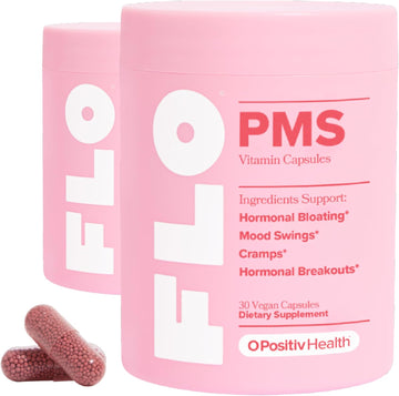 O Positiv Flo Pms Vitamins For Women, 30 Servings (Pack Of 2) - Proactive Pms Relief - Targets Hormonal Breakouts, Bloating, Cramps, & Mood Swings With Chasteberry, Vitamin B6, & Lemon Balm