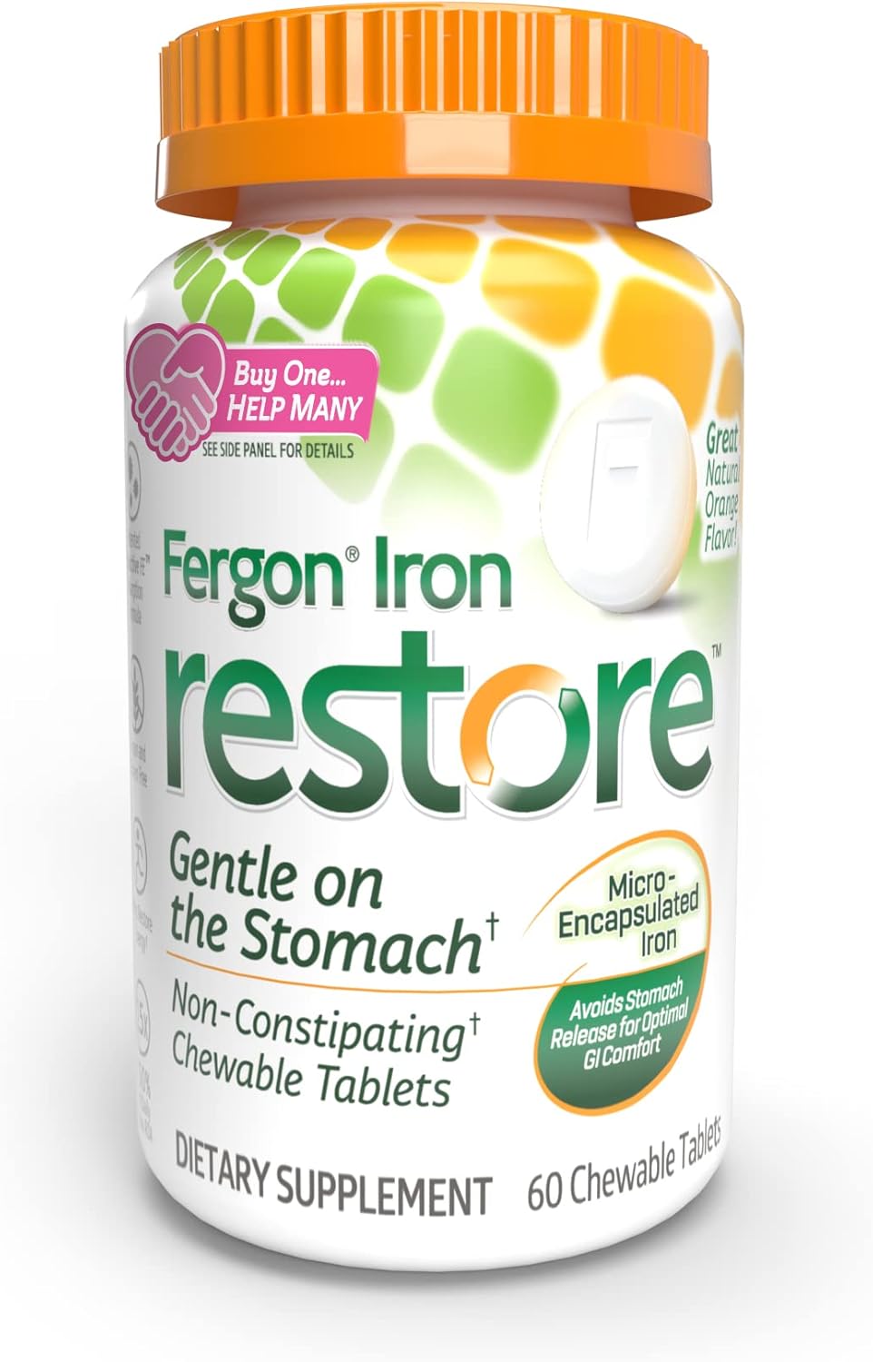 Fergon Iron Restore Chewable Tablets - Gentle On Stomach, Non-Constipating - 27Mg Iron For Energy Support – 60 Tablets