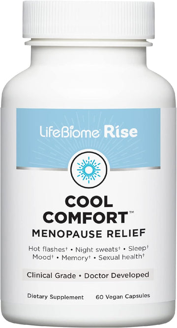 LifeBiome Rise Cool Comfort, Clinical Grade Menopause Relief, Doctor-Formulated, KSM-66 Ashwagandha, Fenugreek Extract, Black Cohosh, Tackles 20 Top Symptoms, Vegan, Soy-, Dairy-, Gluten Free