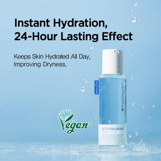 Nightingale Ecto-Hyaluronic Toner With 8 Layer Hyaluronic Acid, Ectoin, Hydrating For Dry Skin, Korean Toner, Alcohol Free, Fragrance Free, Hypoallergenic, Cruelty Free, Vegan, Korean Skin Care
