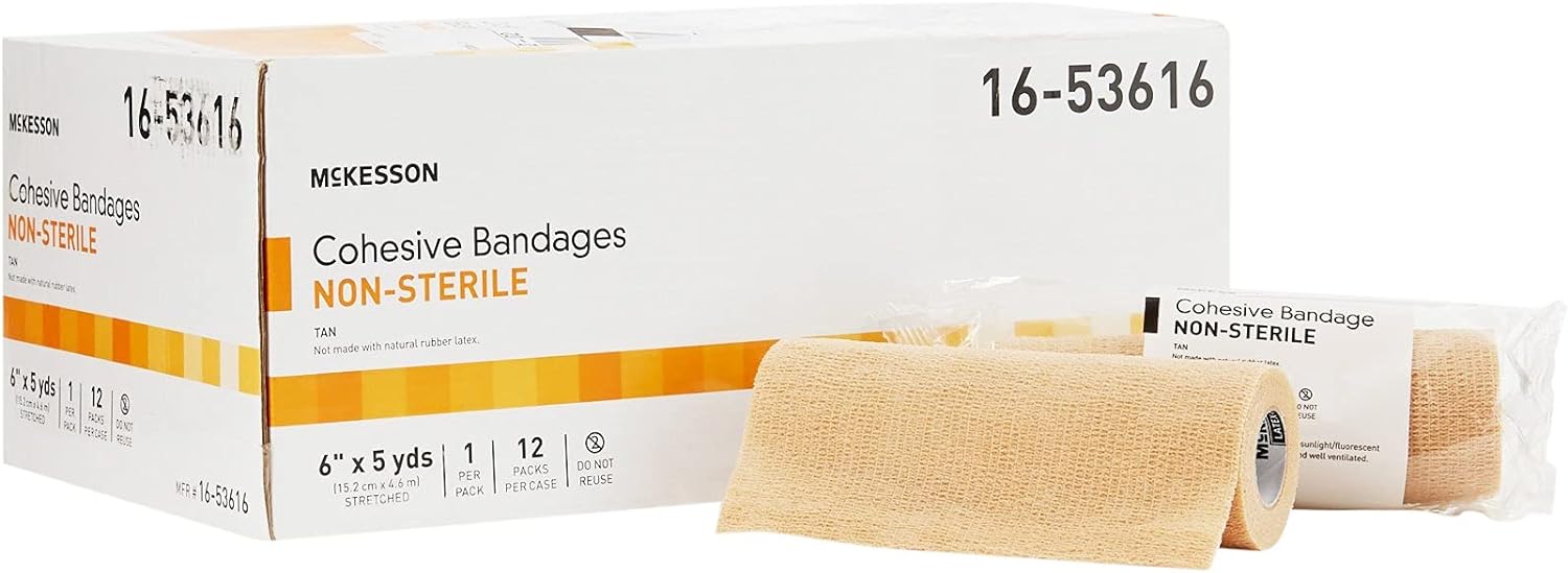 McKesson Cohesive Bandages, Non-Sterile, 6 in x 5 yd, 1 Count, 12 Packs, 12 Total