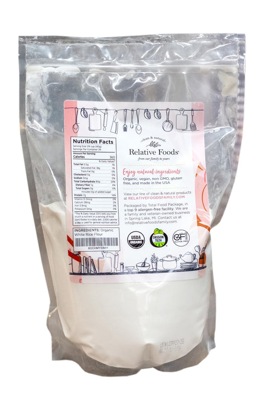 Relative Foods Long Grain White Rice Flour Gluten Free. (48 Oz) - Vengan, Organic White Rice For Healty Baking - Unique Gluten Free Flour - Perfect Baking Flour