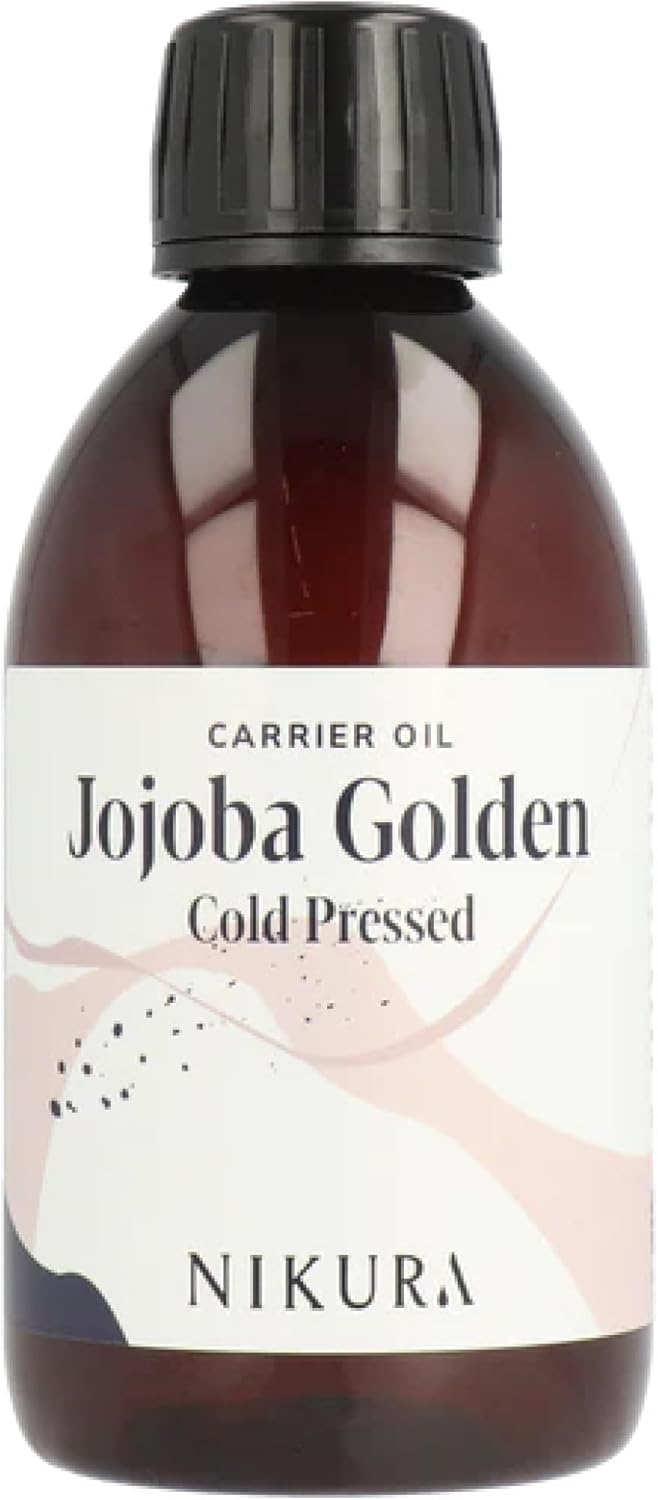 Nikura Jojoba Oil Golden - 250Ml | For Skin, Hair Growth, Face, Body, Scalp, Eyelashes & Nails | Moisturising & Hydrating | For Essential Oils | Natural, Vegan & Uk | Bpa Free