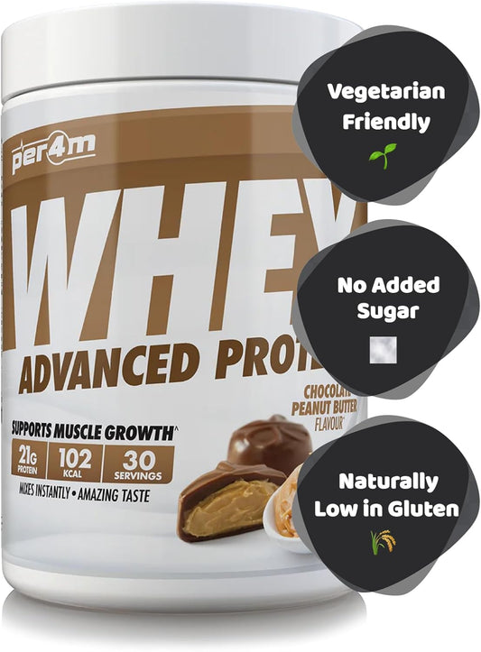 Per4M Protein Whey Powder | 30 Servings Of High Protein Shake With Amino Acids | For Optimal Nutrition When Training | Low Sugar Gym Supplements (Jammy Biscuit, 900G)