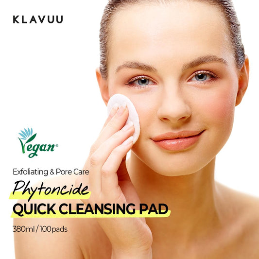 Klavuu Phytoncide Quick Cleansing Pad – Gentle Makeup Remover, Deep Pore Care, Soothing & Moisturizing Formula, Hypoallergenic, Ideal For Sensitive Skin - 100 Count