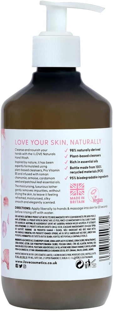 I Love Naturals Rose & Argan Hand Wash, Natural Oils Of Rose & Patchouli, Gently Removes Impurities, Refreshing & Cleansing Formula, 500Ml