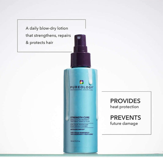 Pureology Strength Cure Miracle Filler | For Damaged, Color-Treated Hair | Repairing Heat Protectant Spray | Sulfate-Free | Vegan