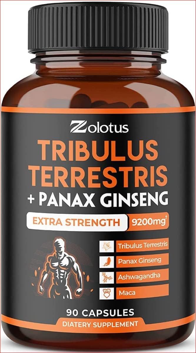 Zolotus Tribulus Terrestris + Panax Ginseng, 9200mg Per Capsule, 3 Months Supply, Highest Potency with Ashwagndha, Panax Ginseng, Boost Energy, Mood, Stamina & Performance, for Men & Women