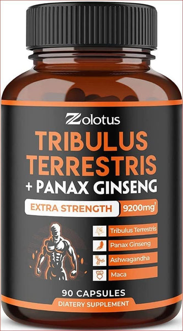 Zolotus Tribulus Terrestris + Panax Ginseng, 9200mg Per Capsule, 3 Months Supply, Highest Potency with Ashwagndha, Panax Ginseng, Boost Energy, Mood, Stamina & Performance, for Men & Women