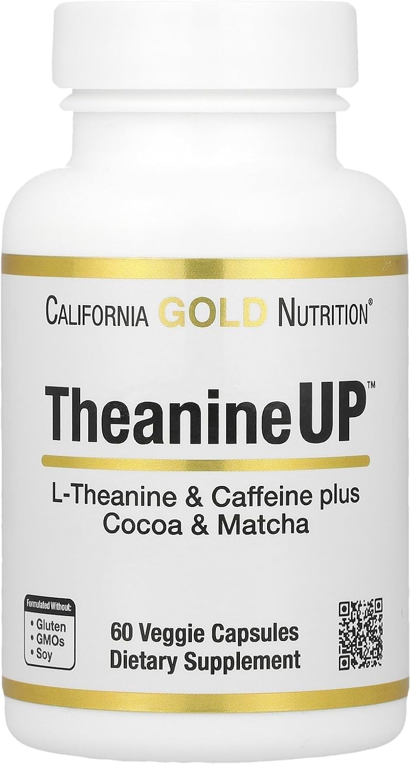 California Gold Nutrition Theanineup™, L-Theanine & Caffeine Plus Cocoa, And Matcha, 60 Veggie Capsules