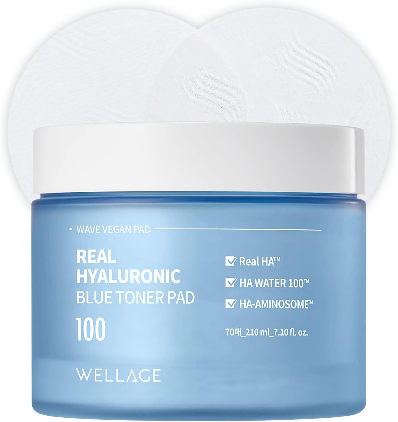Wellage Real Hyaluronic Blue Toner Pad – Quick Soothing & Moisturizing Face Pads With Hyaluronic Water - Irritation Free Exfoliating Toner Pads For Skin Smooth, 70 Sheets