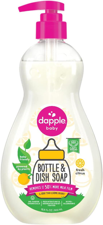 Dapple Baby Bottle Soap & Dish Soap, Plant Based, Hypoallergenic, Liquid Soap, Citrus, 16.9 Fl Oz