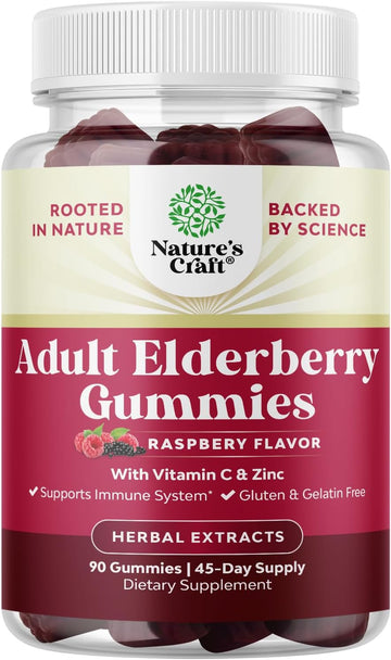 Elderberry Vitamin C and Zinc Gummies - Advanced Immune Booster Sambucus Elderberry Gummies for Adults - Super Antioxidants Supplement Immunity Gummies - Vegan Halal Black Elderberry Gummy 90ct