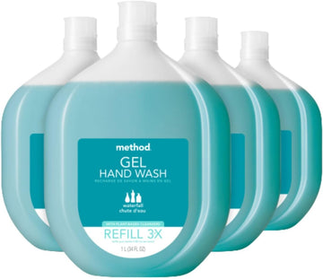 Method Gel Hand Soap Refill, Waterfall, Recyclable Bottle, Biodegradable Formula, 34 Oz (Pack Of 4)