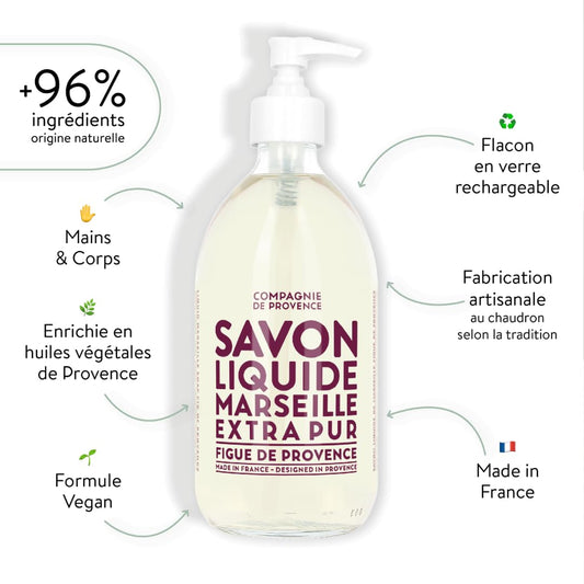 Compagnie De Provence Savon De Marseille Extra Pure Liquid Soap - Fig Of Provence - 16.7 Fl Oz Glass Pump Bottle