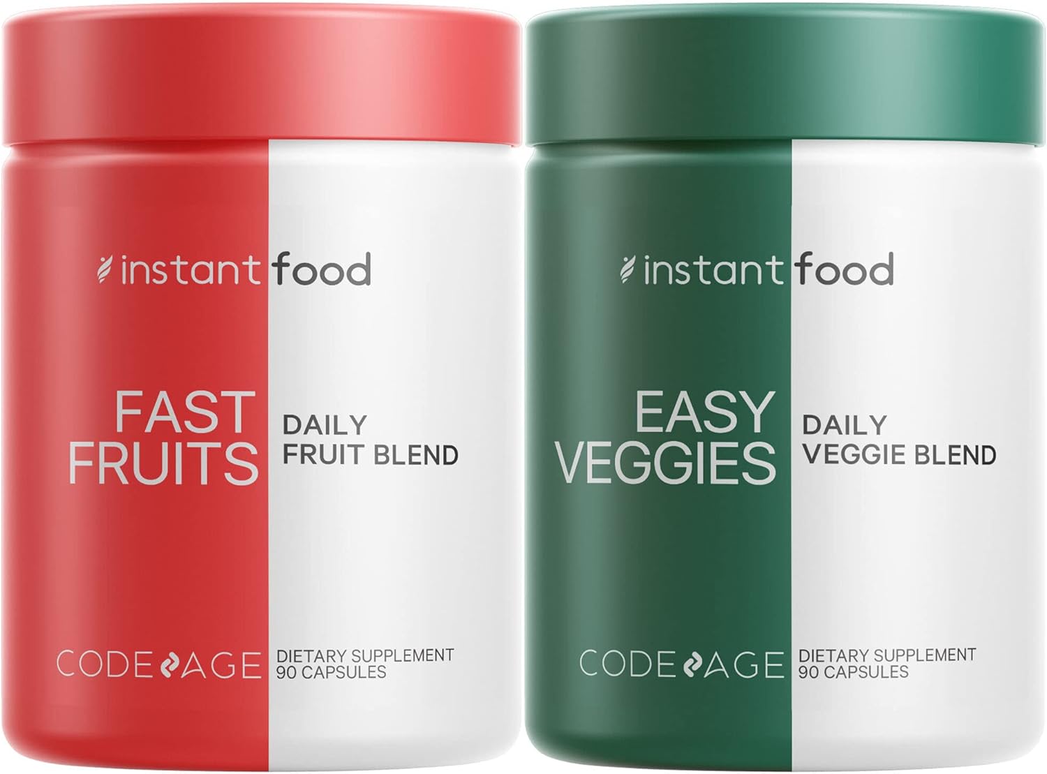 Instantfood Easy Veggies + Fast Fruits Vitamins Bundle, 30+ Daily Vegetables & Fruits, Whole Food Greens & Fruits Multivitamin Capsules, Fibers, Vegan Superfood Minerals Supplement, Non-Gmo, 180 Ct