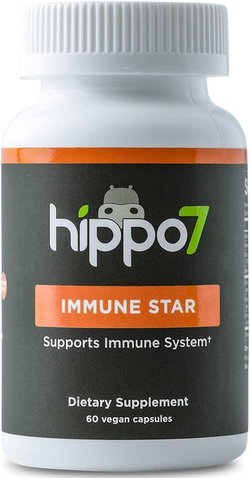 Immune Star by Hippo7. 7-in-1 Immune System Support. Vitamin D, Zinc, Echinacea, Elderberry, Vitamin C, Turmeric & Selenium. (1 Bottle, 60 Capsules)