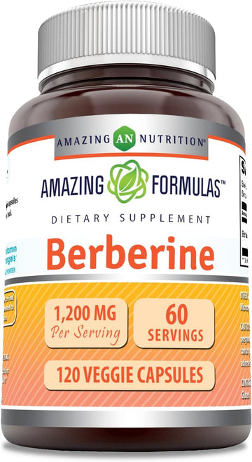 Amazing Formulas Berberine 1200 mg Per Serving 120 Veggie Capsules Supplement | Non-GMO | Gluten Free | Made in USA | Ideal for Vegetarians