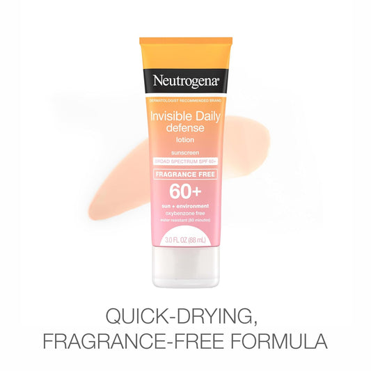 Neutrogena Invisible Daily Defense Fragrance-Free Sunscreen Lotion, Broad Spectrum Spf 60+, Oxybenzone-Free & Water-Resistant, Sun & Environmental Aggressor Protection, 3.0 Fl. Oz