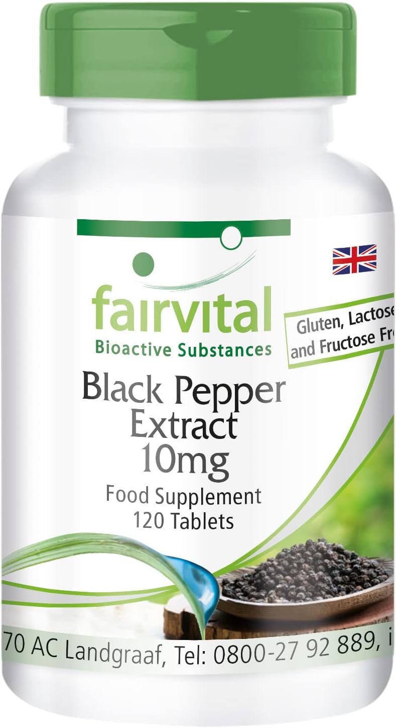 Fairvital | Black Pepper Extract 10 mg - 120 Tablets - 95% Piperine - for 4 Months - 100% Vegan - Quality Tested - Made in Germany