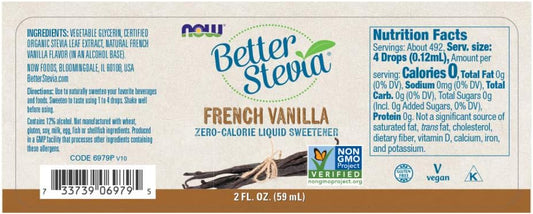 Now Foods Betterstevia French Vanilla Zero-Calorie Liquid Sweetener, Keto Friendly, Suitable For Diabetics, No Erythritol, 2-Ounce