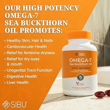 sibu Omega-7 Softgels, Premium Organic Himalayan Sea Buckthorn Oil (12