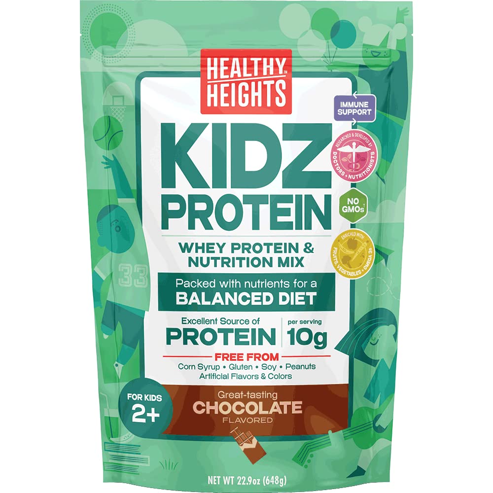 KidzProtein Powder Shake Mix Bag (Chocolate) by Healthy Heights - High Protein Nutritional Shake - Key Vitamins & Minerals with No Artificial Flavors, Gluten Free, Soy Free, Peanut Free, No GMOs