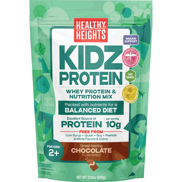 KidzProtein Powder Shake Mix Bag (Chocolate) by Healthy Heights - High Protein Nutritional Shake - Key Vitamins & Minerals with No Artificial Flavors, Gluten Free, Soy Free, Peanut Free, No GMOs