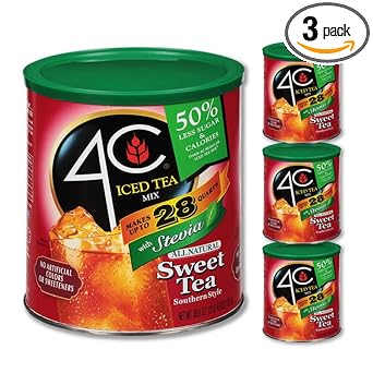 4C Reduced Sugar Powdered Drink Mix Canisters, Iced Tea, 28 Quarts, Family Sized Canister, Thirst Quenching & Refreshing Flavors (Sweet Tea, 36.9 Ounce (Pack Of 3))