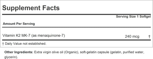 Andrew Lessman Vitamin K2 Mk7 240 Mcg 180 Softgels - Essential For Healthy Calcium Utilization, Promotes Optimum Skeletal, Heart And Arterial Health. No Additives. Small Easy To Swallow Softgels