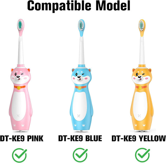 Dada-Tech Kids Electric Toothbrush Replacement Heads for KE9 (Shiba Inu Dog) - White - Pack of 2