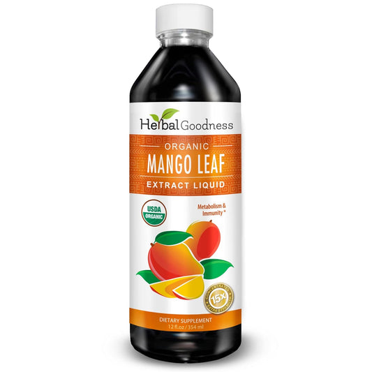 Mango Leaf Extract Liquid Organic - African Mango, Black Mango - for Metabolism, Gut, Immunity, General Wellness - Natural Supplements -1oz btl - Herbal Goodness (Pack of 1)