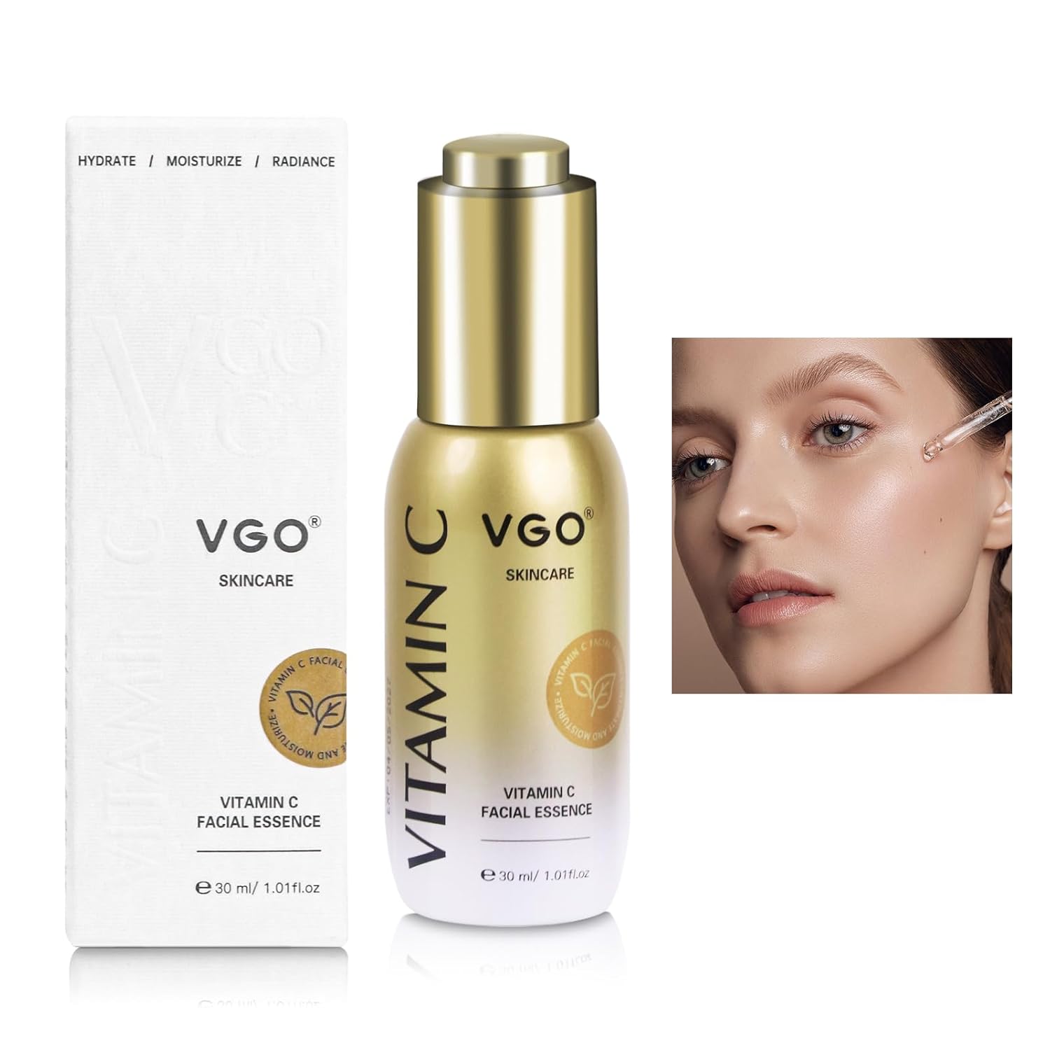 Vgo Facial Serum For Face, Anti Aging Face Serum With Vitamin C, Hyaluronic Acid, Vitamin E & More, Vitamin C Face Serum For Dark Spots, Even Skin Tone, Eye Area, Fine Lines & Wrinkles, 1.01 Fl Oz