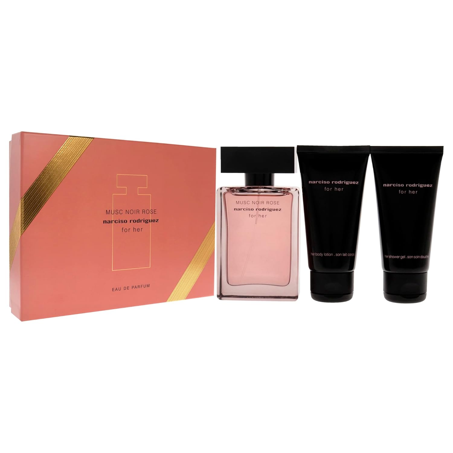 Narciso Rodriguez Gift Set: Musc Noir Rose 1.6Oz Edp Spray, Body Lotion, Shower Gel For Women : Beauty & Personal Care