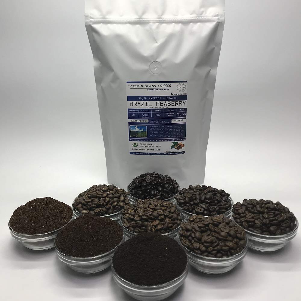 Brazil Peaberry (Fresh Roasted Coffee) Arabica South America roasted-to-order daily full-city roast whole bean we can grind or provide lighter or darker roast upon request message at checkout