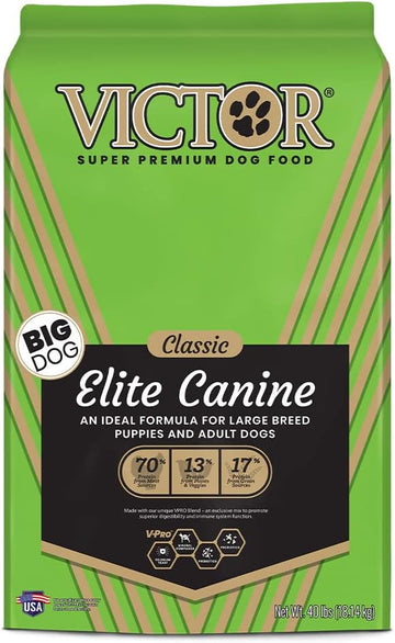 Victor Super Premium Dog Food – Elite Canine Dry Dog Food – 25% Protein, Gluten Free - For Large Breed Dogs & Puppies, 40Lbs