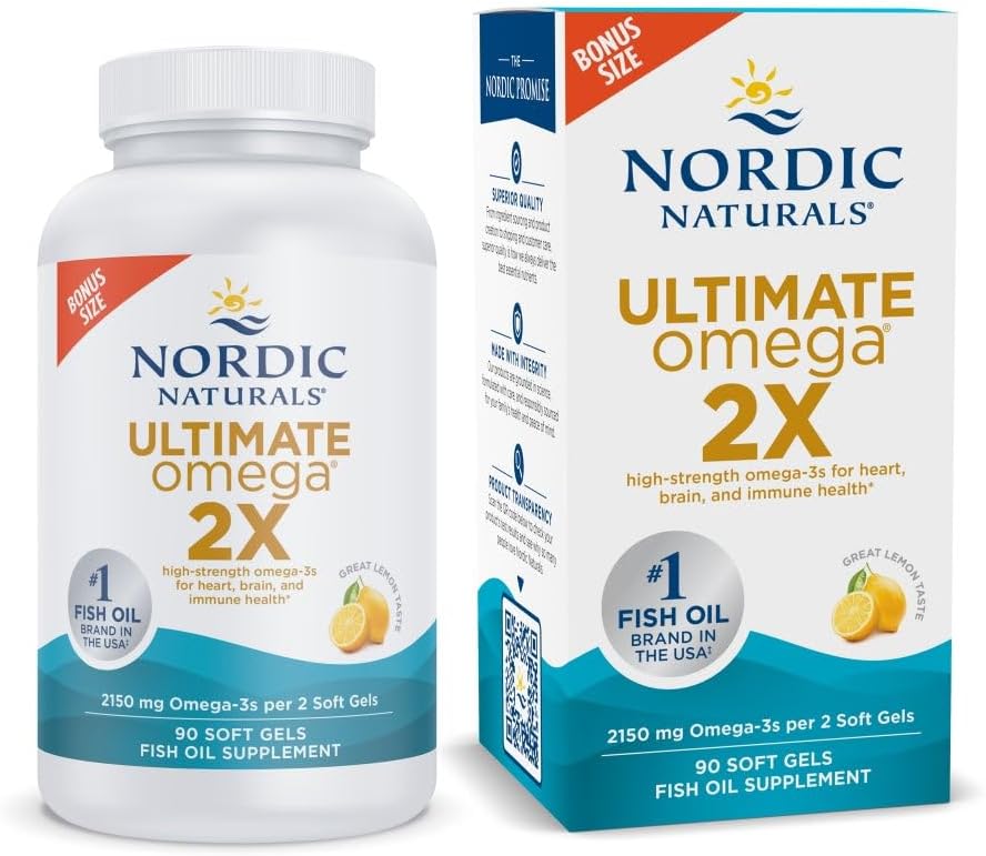 Nordic Naturals Ultimate Omega 2X, Lemon Flavor - 90 Soft Gels - 2150 mg Omega- High-Potency Omega-3 Fish Oil with EPA & DHA - Promotes Brain & Heart Health - Non-GMO - 45 Servings