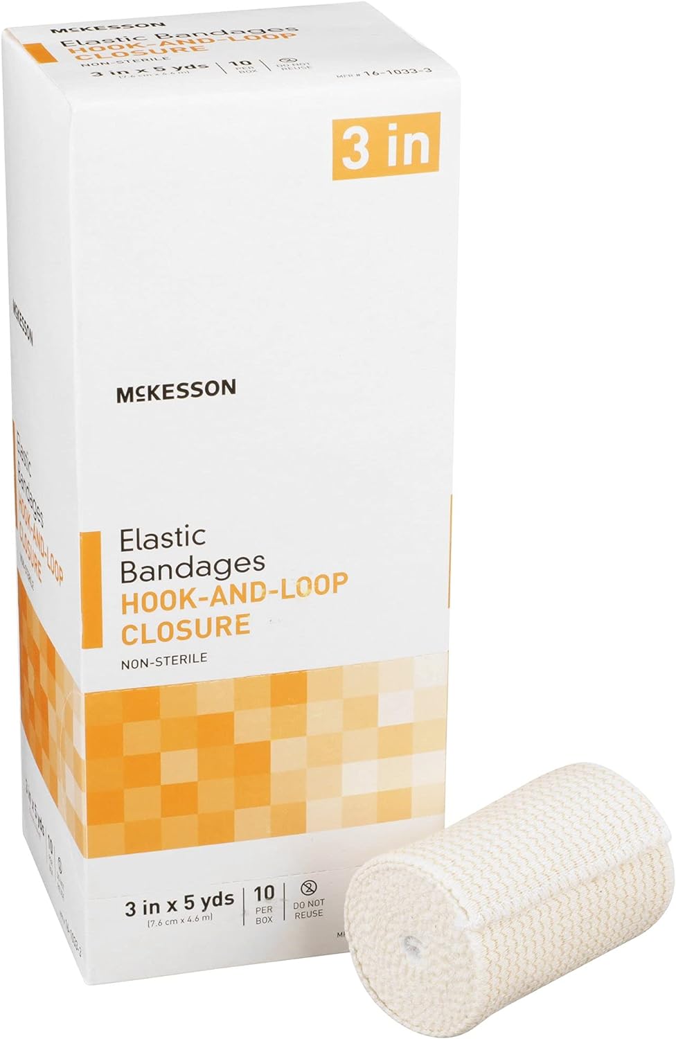 McKesson Elastic Bandages, Non-Sterile, Hook and Loop Closure, 3 in x 5 yd, 10 Count, 1 Pack