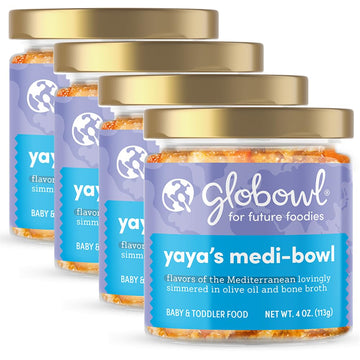 Globowl Stage 3 Baby Food & Toddler Meals, 6+ Months Early Allergen Introduction, Baby Led Weaning, International Whole Food Snacks For Toddlers, Babies, 4 Oz Glass Jar, Yaya'S Medi-Bowl, 4-Pack